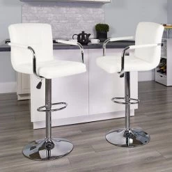 SKECTEN Lot De 4 Tabourets De Bar (Blanc) Chaise De Bar Chaise Lounge Avec Dossier Et Accoudoir, Hauteur Réglable De 54.5cm - 75.5 Cm -banc et tabouret Soldes Boutique 33819583 5