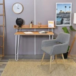 MEUBLES COSY Fauteuil Chaise - Tissu Gris - Pieds Métal Effet Bois –Style Scandinave – Salle à Manger, Bureau, Salon -banc et tabouret Soldes Boutique 33860659 3