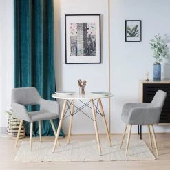 MEUBLES COSY Fauteuil Chaise - Tissu Gris - Pieds Métal Effet Bois –Style Scandinave – Salle à Manger, Bureau, Salon -banc et tabouret Soldes Boutique 33860659 5