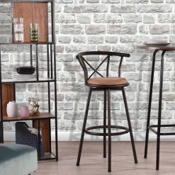 MEUBLES COSY Lot De 2 Tabourets De Bar Rembourré Avec Dossier Style Industriel Vintage Avec Repose-Pieds Design Rond Avec Dossier Et Coussin - MARRON 7 MEUBLES COSY Lot De 2 Tabourets De Bar Rembourré Avec Dossier Style Industriel Vintage Avec Repose-Pieds Design Rond Avec Dossier Et Coussin - MARRON -banc et tabouret Soldes Boutique 33860672 2