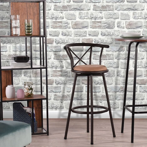 MEUBLES COSY Lot De 2 Tabourets De Bar Rembourré Avec Dossier Style Industriel Vintage Avec Repose-Pieds Design Rond Avec Dossier Et Coussin - MARRON 4 MEUBLES COSY Lot De 2 Tabourets De Bar Rembourré Avec Dossier Style Industriel Vintage Avec Repose-Pieds Design Rond Avec Dossier Et Coussin - MARRON – Image 2