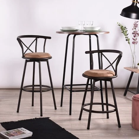MEUBLES COSY Lot De 2 Tabourets De Bar Rembourré Avec Dossier Style Industriel Vintage Avec Repose-Pieds Design Rond Avec Dossier Et Coussin - MARRON 5 MEUBLES COSY Lot De 2 Tabourets De Bar Rembourré Avec Dossier Style Industriel Vintage Avec Repose-Pieds Design Rond Avec Dossier Et Coussin - MARRON – Image 3