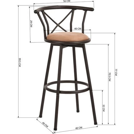 MEUBLES COSY Lot De 2 Tabourets De Bar Rembourré Avec Dossier Style Industriel Vintage Avec Repose-Pieds Design Rond Avec Dossier Et Coussin - MARRON 6 MEUBLES COSY Lot De 2 Tabourets De Bar Rembourré Avec Dossier Style Industriel Vintage Avec Repose-Pieds Design Rond Avec Dossier Et Coussin - MARRON – Image 4