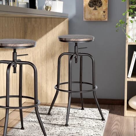 MEUBLES COSY Lot De 2 Tabouret De Bar Tournant En Noyer Et Métal Avec Pieds Incurvées Et Réglabes - NOYER 5 MEUBLES COSY Lot De 2 Tabouret De Bar Tournant En Noyer Et Métal Avec Pieds Incurvées Et Réglabes - NOYER – Image 3