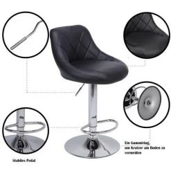 TALKEACH Tabouret De Bar, Lot De 2, Tabouret De Comptoir, Chaise De Bar, Chaise Longue, Chaise Rembourrée Avec Dossier En Cuir Synthétique Et Métal, Réglable En Hauteur, Pivotant, Noir -banc et tabouret Soldes Boutique 34197030 3