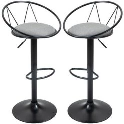 HOMCOM Lot De 2 Tabourets De Bar Design Néo-rétro Réglable Pivotant Avec Repose-pied Métal Noir Lin Gris - Gris