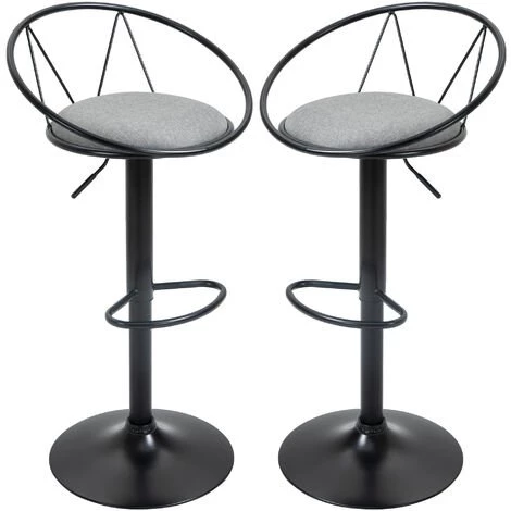 HOMCOM Lot De 2 Tabourets De Bar Design Néo-rétro Réglable Pivotant Avec Repose-pied Métal Noir Lin Gris - Gris 3 HOMCOM Lot De 2 Tabourets De Bar Design Néo-rétro Réglable Pivotant Avec Repose-pied Métal Noir Lin Gris - Gris