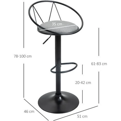 HOMCOM Lot De 2 Tabourets De Bar Design Néo-rétro Réglable Pivotant Avec Repose-pied Métal Noir Lin Gris - Gris 5 HOMCOM Lot De 2 Tabourets De Bar Design Néo-rétro Réglable Pivotant Avec Repose-pied Métal Noir Lin Gris - Gris – Image 3