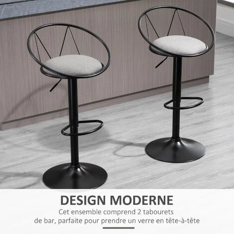 HOMCOM Lot De 2 Tabourets De Bar Design Néo-rétro Réglable Pivotant Avec Repose-pied Métal Noir Lin Gris - Gris 6 HOMCOM Lot De 2 Tabourets De Bar Design Néo-rétro Réglable Pivotant Avec Repose-pied Métal Noir Lin Gris - Gris – Image 4
