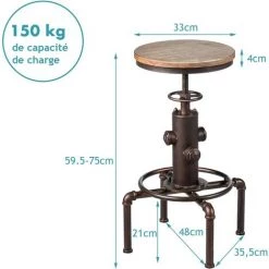 GOPLUS Tabouret De Bar De Style Industriel, Chaise De Bar Vintage En Bois Et Metal, Pieds De Tabouret Antidérapants Avec Repose-Pieds, Hauteur Réglable De 60-75CM 11 GOPLUS Tabouret De Bar De Style Industriel, Chaise De Bar Vintage En Bois Et Metal, Pieds De Tabouret Antidérapants Avec Repose-Pieds, Hauteur Réglable De 60-75CM -banc et tabouret Soldes Boutique 34761893 5