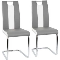 YONGQING 2x Chaises De Salle à Manger Chaises Cantilever Chaise à Bascule Chaise De Table Highback Gris-blanc - Gris-blanc