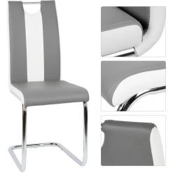 YONGQING 2x Chaises De Salle à Manger Chaises Cantilever Chaise à Bascule Chaise De Table Highback Gris-blanc - Gris-blanc -banc et tabouret Soldes Boutique 34839204 4