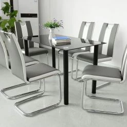 YONGQING 2x Chaises De Salle à Manger Chaises Cantilever Chaise à Bascule Chaise De Table Highback Gris-blanc - Gris-blanc -banc et tabouret Soldes Boutique 34839204 5