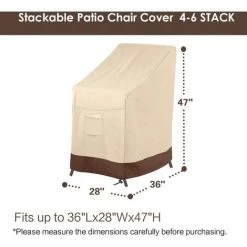 DONTODENT Housse De Chaise De Patio Empilable, Housse De Chaise D'extérieur 100% Imperméable, Housse De Mobilier De Jardin De Pelouse Lourde, Convient Pour 4 à 6 Chaises De Salle à Manger Empilables, 36" Lx28 Wx47 H, Beige Et Marron.
