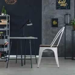 COSTWAY 4 Chaises Salle à Manger Empilables, Style Industriel En Acier Convient Pour Bistrot,Cuisine,Bar,Café Blanc -banc et tabouret Soldes Boutique 35040164 3