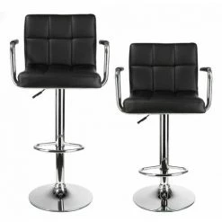 HOMFA Tabouret De Bar 2 Places Chaises De Bar Similicuir Accoudoir Tabouret Chaise Tabouret De Cuisine Noir