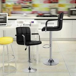 HOMFA Tabouret De Bar 2 Places Chaises De Bar Similicuir Accoudoir Tabouret Chaise Tabouret De Cuisine Noir -banc et tabouret Soldes Boutique 35550003 5