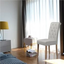 Yaheetech Lot De 2 Chaises De Salle à Manger Avec Chêne Tissu Chaise De Salon Mobilier Pour Bureau Cuisine Bar Réunion Hôtel 45,5 X 62 X 98,5cm -banc et tabouret Soldes Boutique 35572227 5