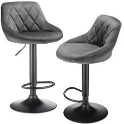 Aqrau Tabouret De Bar Flannel Stool Top Spoon | Gris / 2 Pcs