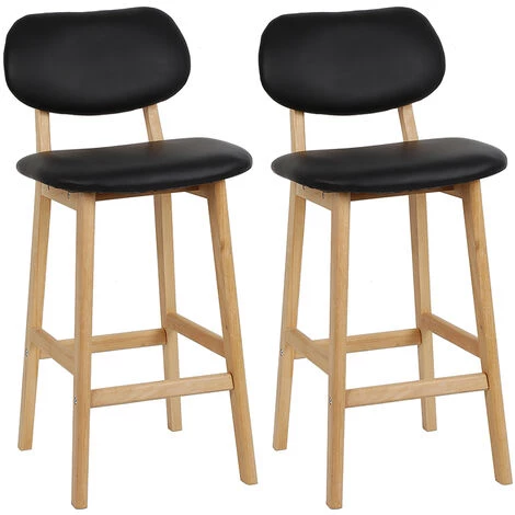 Aqrau 2 X Tabouret De Bar Avec Pieds En Bois, Tabouret De Cuisine Avec Siège En Similicuir, Noir 3 Aqrau 2 X Tabouret De Bar Avec Pieds En Bois, Tabouret De Cuisine Avec Siège En Similicuir, Noir
