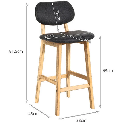 Aqrau 2 X Tabouret De Bar Avec Pieds En Bois, Tabouret De Cuisine Avec Siège En Similicuir, Noir 4 Aqrau 2 X Tabouret De Bar Avec Pieds En Bois, Tabouret De Cuisine Avec Siège En Similicuir, Noir – Image 2