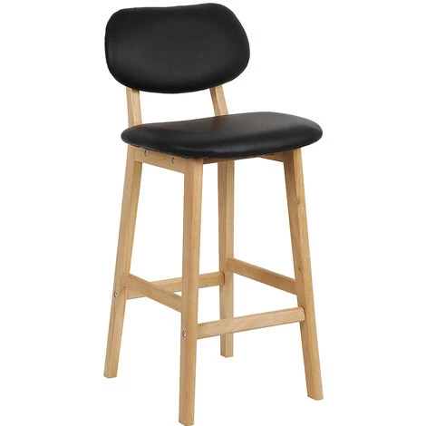 Aqrau 2 X Tabouret De Bar Avec Pieds En Bois, Tabouret De Cuisine Avec Siège En Similicuir, Noir 6 Aqrau 2 X Tabouret De Bar Avec Pieds En Bois, Tabouret De Cuisine Avec Siège En Similicuir, Noir – Image 4