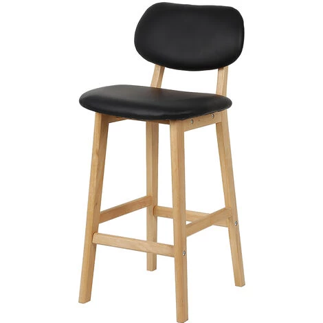 Aqrau 2 X Tabouret De Bar Avec Pieds En Bois, Tabouret De Cuisine Avec Siège En Similicuir, Noir 7 Aqrau 2 X Tabouret De Bar Avec Pieds En Bois, Tabouret De Cuisine Avec Siège En Similicuir, Noir – Image 5