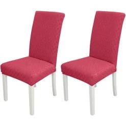 HAPPYSHOPPING 2pcs Housse De Chaise De Salle A Manger, Housse De Chaise Amovible Haute Extensibilite Housse De Protection De Siege De Chaise Lavable, Jacquard Losange, Housse De Chaise Pour La Fete A La Maison Hotel Ceremonie De Mariage,Rouge,modele:Rouge