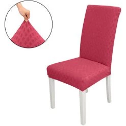 HAPPYSHOPPING Housse De Chaise De Salle A Manger, Housse De Chaise Amovible A Haute Elasticite, Housse De Protection De Siege De Chaise Lavable, Jacquard Losange, Housse De Chaise Pour La Ceremonie De Mariage De L'hotel De Fete A La Maison, Rouge,modele:Rouge