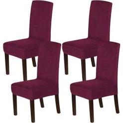 BEARSU Housses De Chaise De Salle à Manger En Velours Housses De Chaise Extensibles Pour Salle à Manger Ensemble De 4 Housses De Chaise Parson Protecteurs De Chaise Housses De Salle à Manger, Tissu Velours Solide Et épais Lavable, Vin Rouge