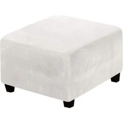 BEARSU Housses De Repose-pieds Carrées Housse De Repose-pieds Carrée Housses De Protection Pour Tabouret De Rangement Housses De Repose-pieds Extensibles Avec Fond élastique, Tissu En Peluche En Velours Véritable, Blanc Cassé