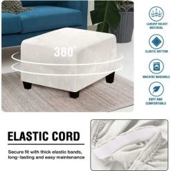 BEARSU Housses De Repose-pieds Carrées Housse De Repose-pieds Carrée Housses De Protection Pour Tabouret De Rangement Housses De Repose-pieds Extensibles Avec Fond élastique, Tissu En Peluche En Velours Véritable, Blanc Cassé -banc et tabouret Soldes Boutique 36147118 3