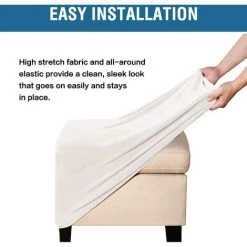 BEARSU Housses De Repose-pieds Carrées Housse De Repose-pieds Carrée Housses De Protection Pour Tabouret De Rangement Housses De Repose-pieds Extensibles Avec Fond élastique, Tissu En Peluche En Velours Véritable, Blanc Cassé -banc et tabouret Soldes Boutique 36147118 5