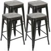 SKECTEN Tabouret De Bar Industriel Lot De 4 Tabourets Haut Industriels 76,5cm Metal Et Bois, Chaise De Bar Empilable Pour Exterieur Interieur, Max. 150kg (Hauteur 76,5cm, Noir) -banc et tabouret Soldes Boutique 36296426 1