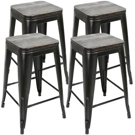 SKECTEN Tabouret De Bar Industriel Lot De 4 Tabourets Haut Industriels 76,5cm Metal Et Bois, Chaise De Bar Empilable Pour Exterieur Interieur, Max. 150kg (Hauteur 76,5cm, Noir) 3 SKECTEN Tabouret De Bar Industriel Lot De 4 Tabourets Haut Industriels 76,5cm Metal Et Bois, Chaise De Bar Empilable Pour Exterieur Interieur, Max. 150kg (Hauteur 76,5cm, Noir)