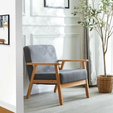EGGREE Lot De 2 Chaises Canapé Unique Fauteuil Salon à Manger Chaise Rétro Bois Et Tissu Clair - Gris 3 EGGREE Lot De 2 Chaises Canapé Unique Fauteuil Salon à Manger Chaise Rétro Bois Et Tissu Clair - Gris
