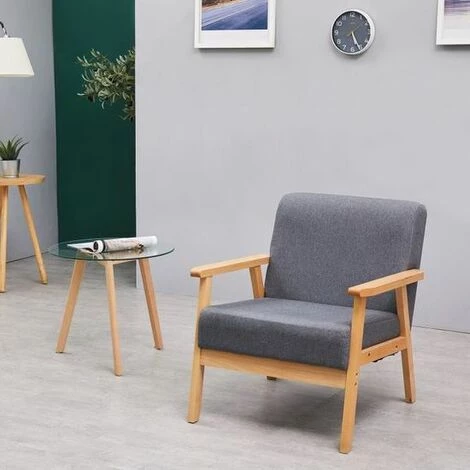 EGGREE Lot De 2 Chaises Canapé Unique Fauteuil Salon à Manger Chaise Rétro Bois Et Tissu Clair - Gris 6 EGGREE Lot De 2 Chaises Canapé Unique Fauteuil Salon à Manger Chaise Rétro Bois Et Tissu Clair - Gris – Image 4