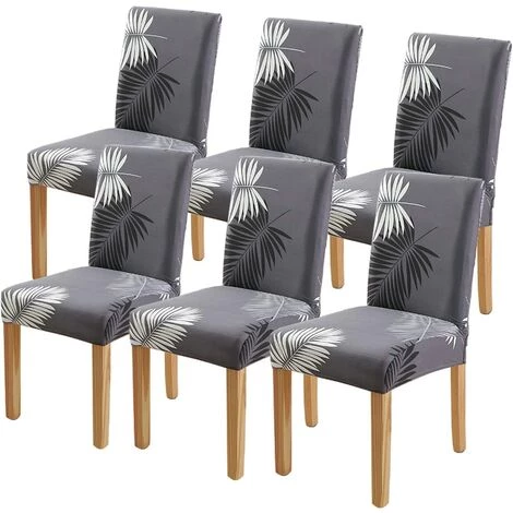LONGZIMING Housse De Chaise Extensible Pour Salle à Manger Protection De Chaise Imprimée Maison Hôtel Mariage Réunion (Noir/Gris, 6) 3 LONGZIMING Housse De Chaise Extensible Pour Salle à Manger Protection De Chaise Imprimée Maison Hôtel Mariage Réunion (Noir/Gris, 6)