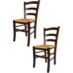 T M C S Tommychairs - Set 2 Chaises VENEZIA Pour Cuisine, Bar Et Salle à Manger, Robuste Structure En Bois De Hêtre Peindré En Couleur Noyer Foncé Et Assise En Paille - Noix Foncé