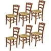 T M C S Tommychairs - Set 6 Chaises CUORE Pour Cuisine, Bar Et Salle à Manger, Robuste Structure En Bois De Hêtre Peindré En Couleur Noyer Clair Et Assise En Paille - Noix