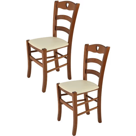 T M C S Tommychairs - Set 2 Chaises CUORE Pour Cuisine, Bar Et Salle à Manger, Robuste Structure En Bois De Hêtre Peindré En Noyer Clair Et Assise Rembourrée Et Revêtue En Cuir Artificiel Couleur Ivoire 3 T M C S Tommychairs - Set 2 Chaises CUORE Pour Cuisine, Bar Et Salle à Manger, Robuste Structure En Bois De Hêtre Peindré En Noyer Clair Et Assise Rembourrée Et Revêtue En Cuir Artificiel Couleur Ivoire
