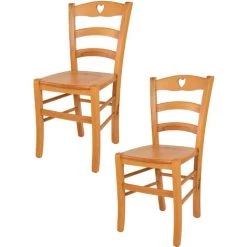 T M C S Tommychairs - Set 2 Chaises CUORE Pour Cuisine, Bar Et Salle à Manger, Robuste Structure En Bois De Hêtre Peindré En Couleur Miel Et Assise En Bois