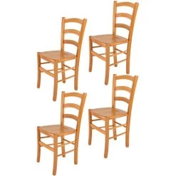 T M C S Tommychairs - Set 4 Chaises VENICE Pour Cuisine, Bar Et Salle à Manger, Robuste Structure En Bois De Hêtre Peindré En Couleur Miel Et Assise En Bois - Miel