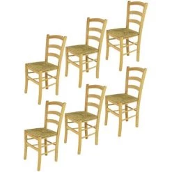 T M C S Tommychairs - Set 6 Chaises VENICE Pour Cuisine, Bar Et Salle à Manger, Robuste Structure En Bois De Hêtre Peindré En Couleur Naturelle Et Assise En Paille