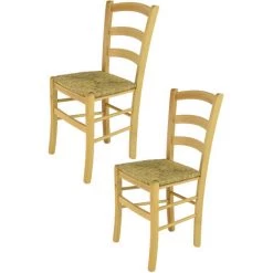 T M C S Tommychairs - Set 2 Chaises VENICE Pour Cuisine, Bar Et Salle Ã  Manger, Robuste Structure En Bois De HÃªtre PeindrÃ© En Couleur Naturelle Et Assise En Paille