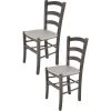 T M C S Tommychairs - Set 2 Chaises VENICE Pour Cuisine, Bar Et Salle Ã  Manger, Robuste Structure En Bois De HÃªtre PeindrÃ© En Aniline Grise FoncÃ©e Et Assise RembourrÃ©e Et RevÃªtue En Cuir Artificiel Gris Clair -banc et tabouret Soldes Boutique 36482638 1