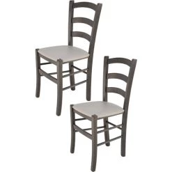T M C S Tommychairs - Set 2 Chaises VENICE Pour Cuisine, Bar Et Salle Ã  Manger, Robuste Structure En Bois De HÃªtre PeindrÃ© En Aniline Grise FoncÃ©e Et Assise RembourrÃ©e Et RevÃªtue En Cuir Artificiel Gris Clair
