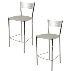 T M C S Tommychairs - Set 2 Tabourets ELEGANCE Pour Cuisine, Bar Et Salle à Manger, Robuste Structure En Acier Chromé Et Assise Rembourrée Et Revêtue En Cuir Artificiel Couleur Gris Clair