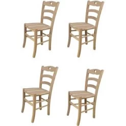 T M C S Tommychairs - Set 4 Chaises CUORE Pour Cuisine, Bar Et Salle à Manger, Robuste Structure En Bois De Hêtre Poli, Non Traité, 100% Naturel Et Assise En Bois