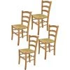 T M C S Tommychairs - Set 4 Chaises VENICE Pour Cuisine, Bar Et Salle à Manger, Robuste Structure En Bois De Hêtre Peindré En Couleur Chêne Et Assise En Paille - Chêne